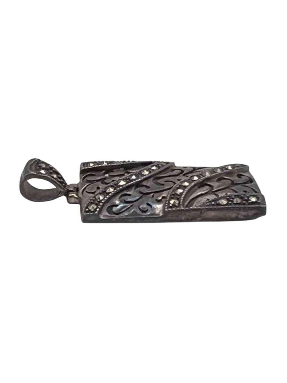 Sterling Silver Pendant Marcasite Filigree 5.98g Stamped 925 TH Thai Art Deco - Picture 9 of 9